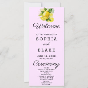 Country Lemon Greenery Purple Wedding Program