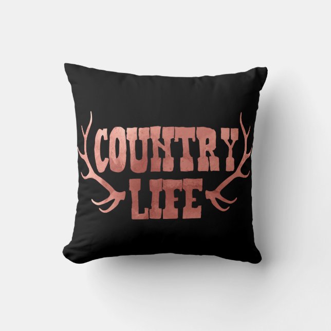 Country Life Antlers Peach Rose Gold Glam Throw Pillow (Front)