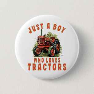Country Life Boy who loves tractors 2 Inch Round Button
