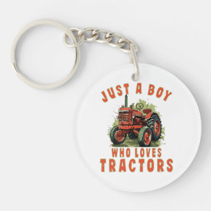Country Life Boy who loves tractors Keychain
