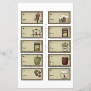 Country Life Gift Tags on a Sheet - 10 Designs
