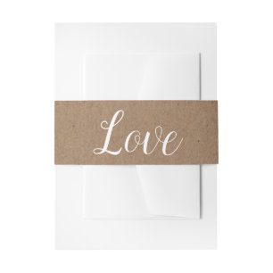 Country Love Brown & White Kraft Rustic Wedding Invitation Belly Band