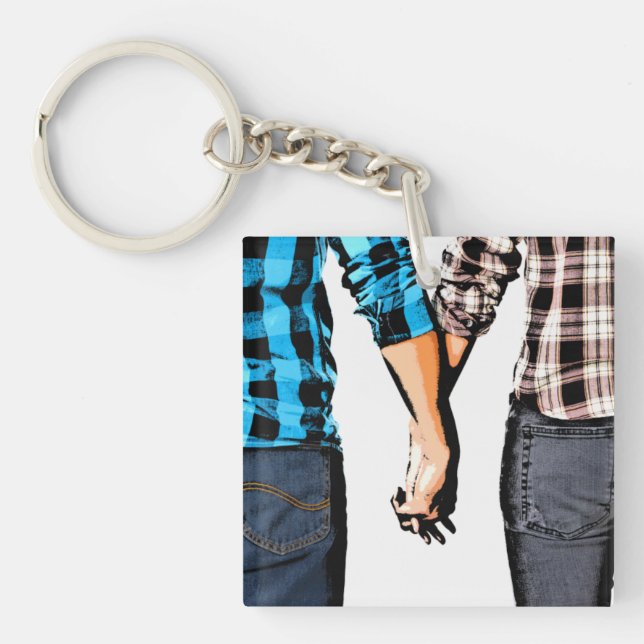 Country Love  Couple Holding Hands Keychain (Front)