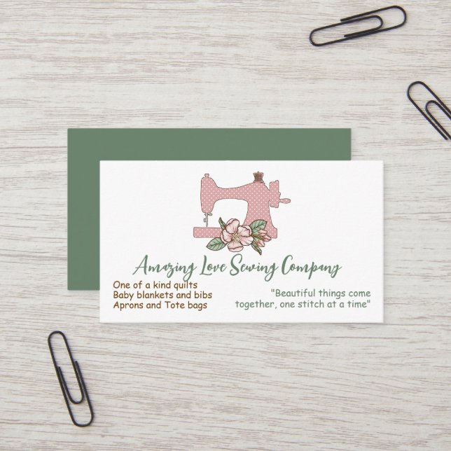 Country Love Polka dot Sewing Machine Business Car Card (Front/Back In Situ)