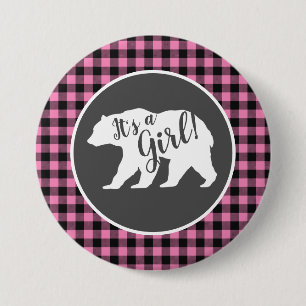Country Mama Bear Baby Shower Girl Pink 3 Inch Round Button