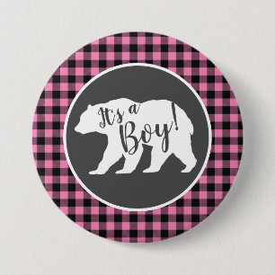 Country Mama Bear Baby Shower Girl Pink 3 Inch Round Button
