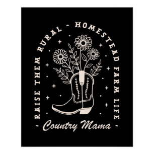 Country mama mom cowgirl western quotes black poster