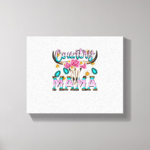 Country Mama Retro Groovy Cow Skull Country Rodeo  Canvas Print