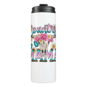 Country Mama Retro Groovy Cow Skull Country Rodeo Thermal Tumbler