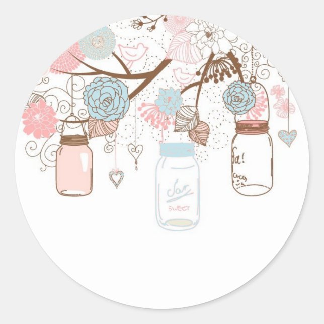 Country Mason Jar Baby Stickers Blue and Pink (Front)