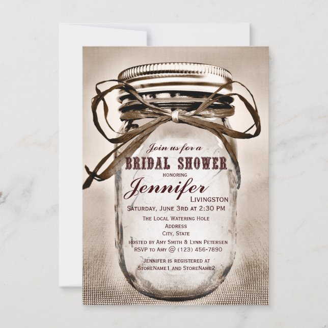 Country Mason Jar Bridal Shower Invitations (Front)