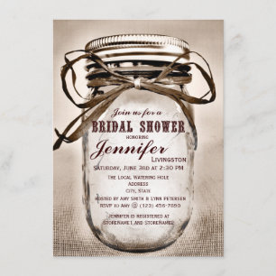 Country Mason Jar Bridal Shower Invitations
