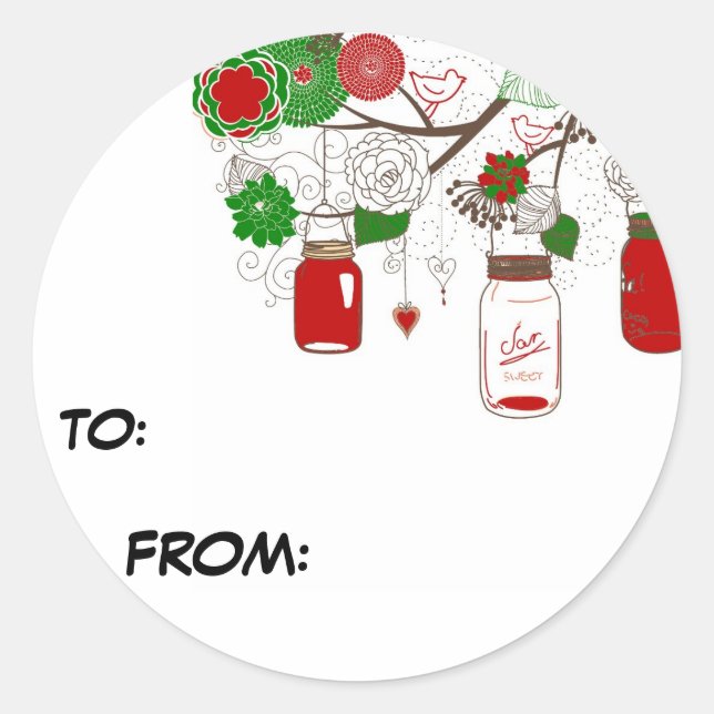 Country Mason Jar Christmas Gift Tag Sticker (Front)