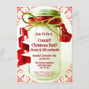 Country Mason Jar Christmas Party Invitations