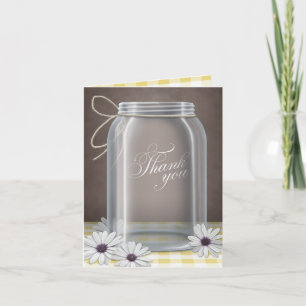 Country Mason Jar Daisy Yellow Thank You cards