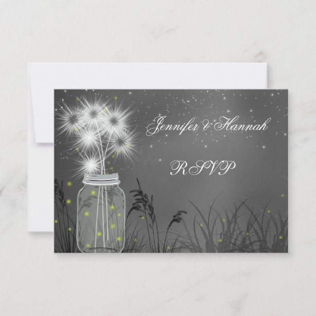 Country Mason Jar, Dandelions, Chalkboard RSVP Card (Front)