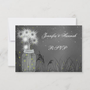 Country Mason Jar, Dandelions, Chalkboard RSVP Card