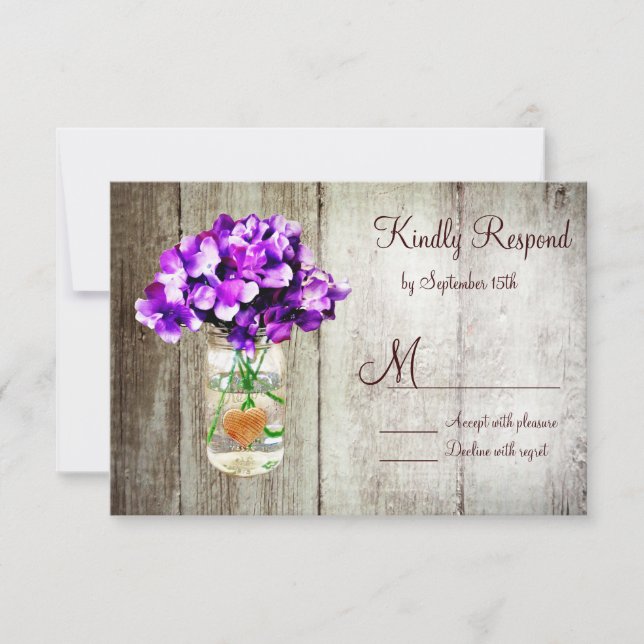 Country Mason Jar Hydrangea Mariage Cartes RSVP (Devant)