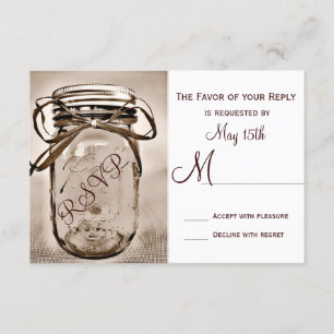 Country Mason Jar Mariage rustique Cartes RSVP