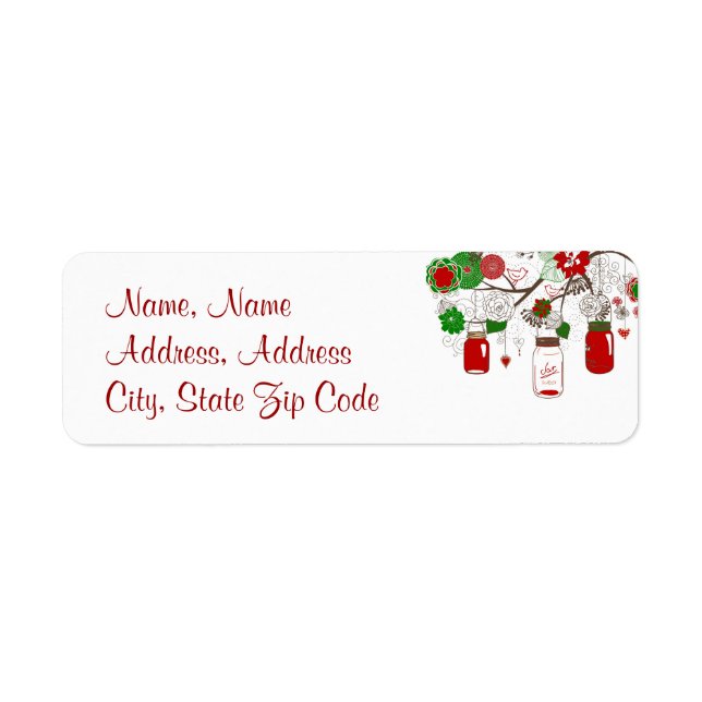 Country Mason Jar Red and Green Christmas Label (Front)