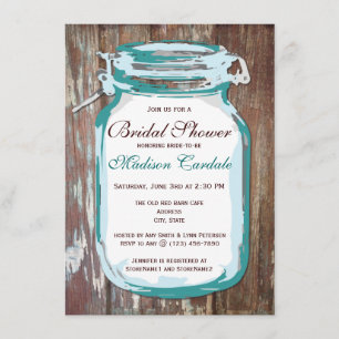 Country Mason Jar Rustic Bridal Shower Invitations