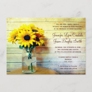 Country Mason Jar Sunflower Wedding Invitations