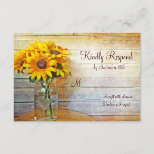 Country Mason Jar Sunflower Wedding RSVP Cards