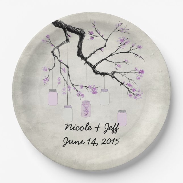 Country Mason Jars in Lavender Wedding Paper Plate (Front)