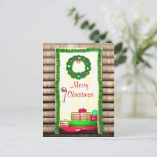 Country Merry Christmas Door Holiday Postcard