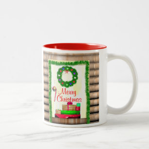Country Merry Christmas Door Two-Tone Coffee Mug