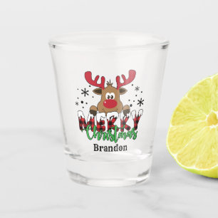 Country Merry Christmas reindeer add name Shot Glass