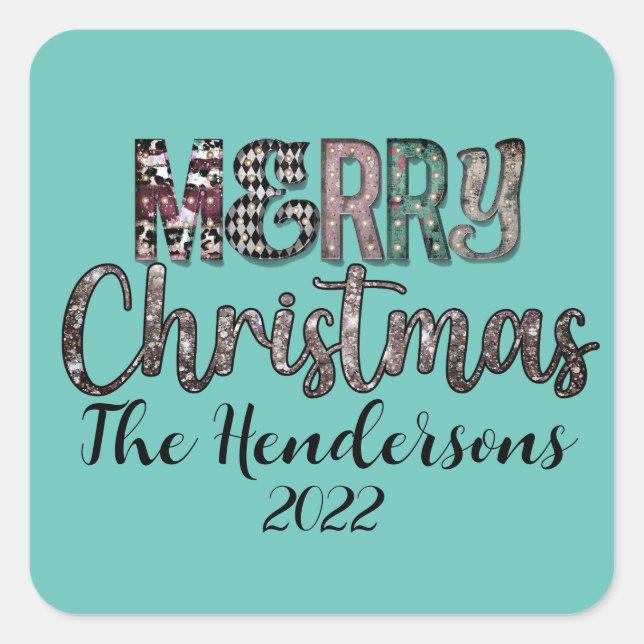 Country Merry Christmas Square Sticker (Front)