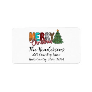 Country Merry Christmas Tree  Label