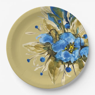 Country Modern Blue Floral Paper Plate