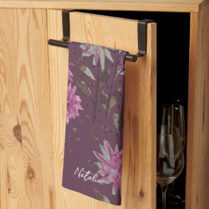 Country Modern Purple Floral Monogrammed Kitchen Towel