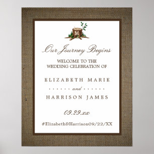 Country Monogram Tree Burlap Wedding Welcome Poster