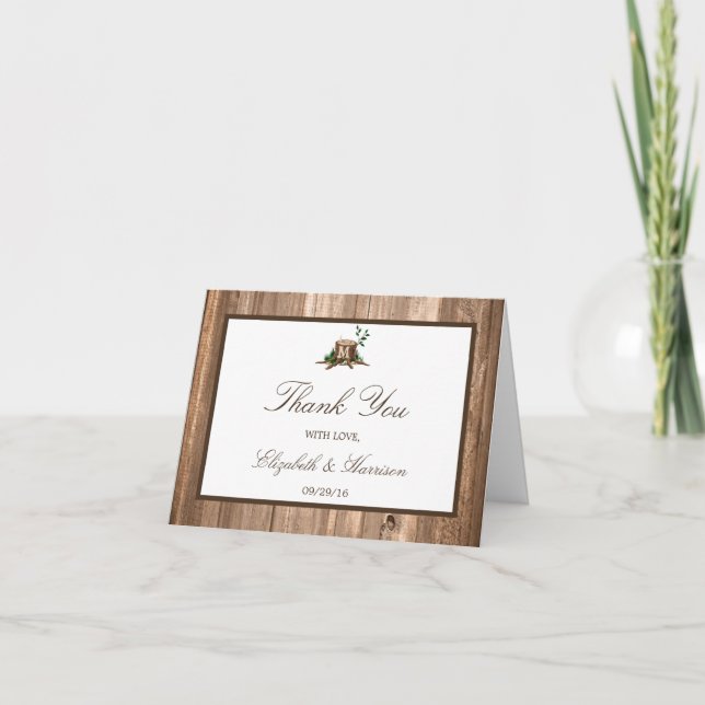 Country Monogram Tree & Wood Wedding Thank You Card (Front)