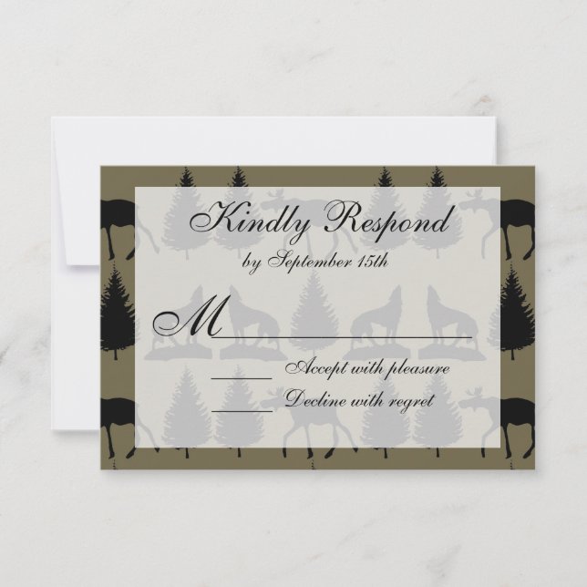 Country Moose Wolves Wildlife Wedding RSVP Cards (Front)