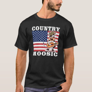 country moosic funny cow playing guitar country mu T-Shirt