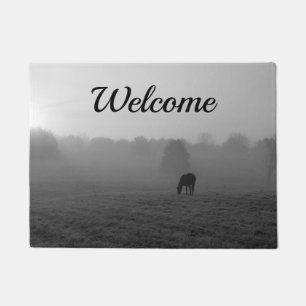 Country Morning Grayscale Welcome Doormat