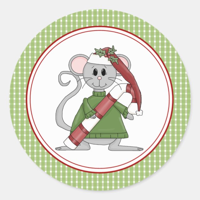 Country Mouse Christmas Envelope Seals Stickers (Front)
