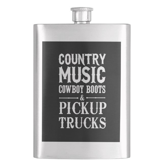 Country Music, Cowboy Boots & Pickup Trucks Hip Flask (Front)