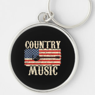 Country Music Guitar American Flag Gift Keychain