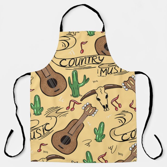 Country Music Guitar Cactus Pattern Apron (Front)