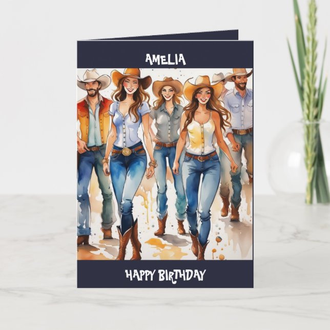 Country Music Line Dancing, Carte d'anniversaire m (Devant)