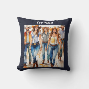 Country Music Line Dancing, editable text Throw Pillow