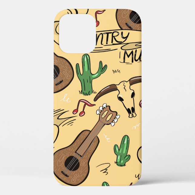 Country music seamless pattern with guitars, cacti Case-Mate iPhone case (Back)