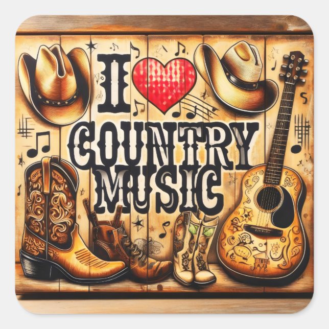 Country music. square sticker (Front)