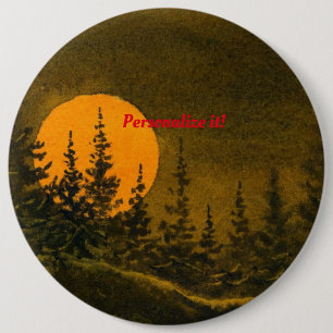 Country night landscape; hunter's or harvest moon 6 inch round button