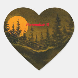 Country night landscape; hunter's or harvest moon heart sticker